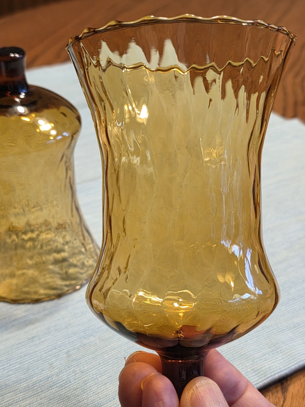Tall Amber Glass Tulip Peg Candle Cups Optic Diamond Honeycomb